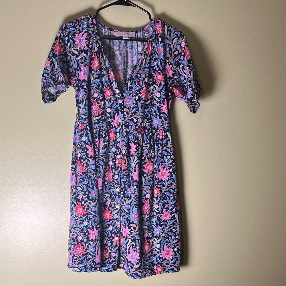 LOFT Blue and Pink floral Patterned Blouse